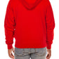 Close-up of the vibrant red BBC Red BB Curve zip-up hoodie featuring a comfortable fit and stylish branding detail