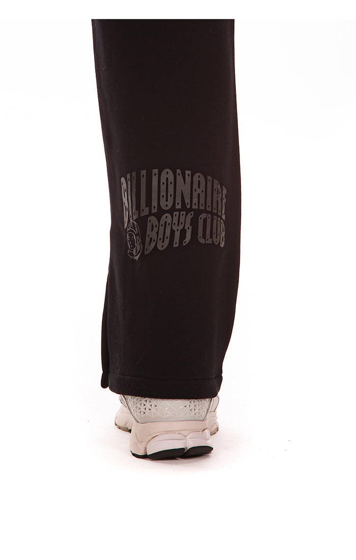 Full view of the black BBC Black BB Curve Sweatpants featuring elastic cuffs and branding logo on the thigh