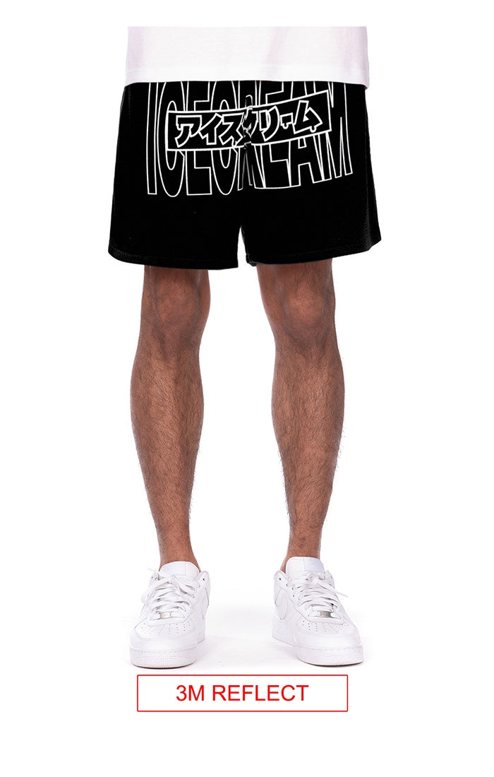 A pair of stylish and comfortable black 3M shorts with 'Katakana' pattern, perfect for summer outings and casual wear