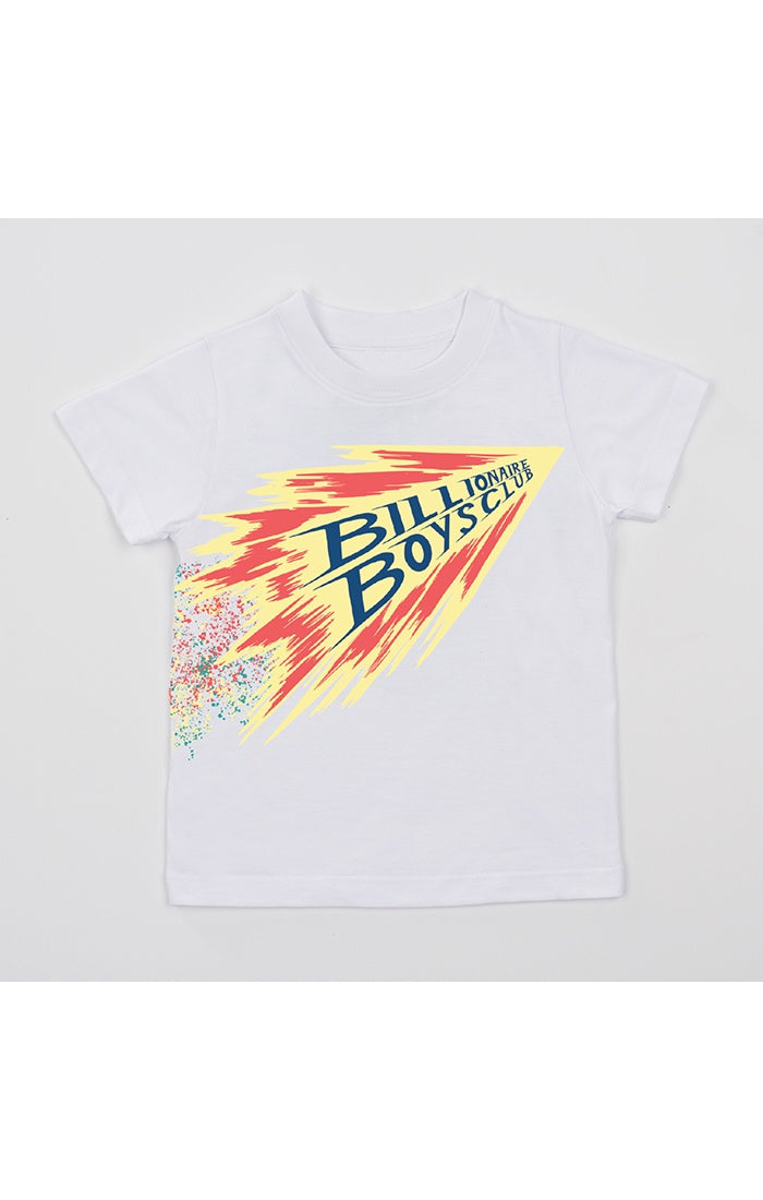 Kids BBC White BB Blast Off Short Sleeve Tee with fun spaceship graphic for boys and girls