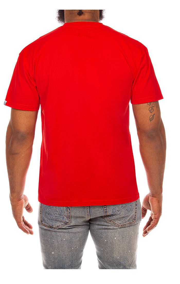 Front view of the Billionaire Boy's Club Red BB Helmet SS Knit highlighting the sleek design and style number