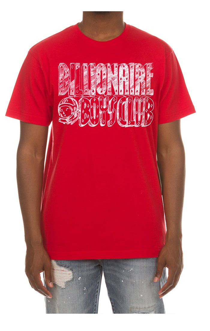 Red Billionaire Boys Club BB Sketch SS Tee with stylish logo design and vibrant color