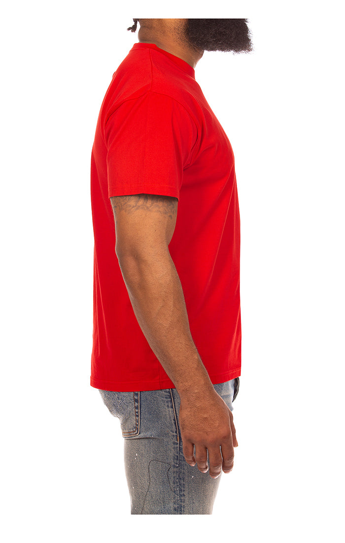 Side profile of the BBC Red BB Helmet SS Knit emphasizing the classic fit and comfortable construction