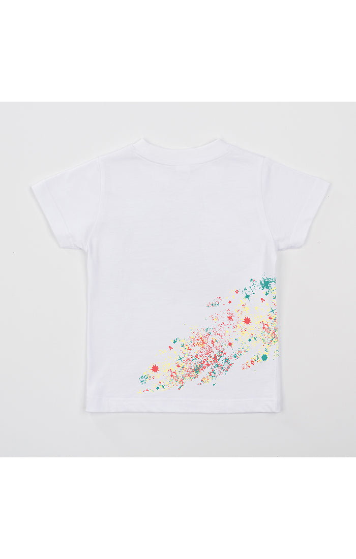 Children's BBC White BB Blast Off SS Tee (843-1201) t-shirt featuring a vibrant rocket ship design and comfortable short sleeves