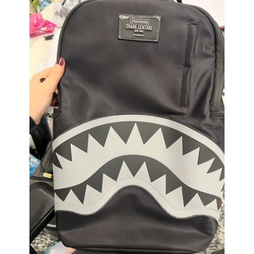 Sprayground Shark Central Black Nylon Gray Embossed Backpack (B9636)