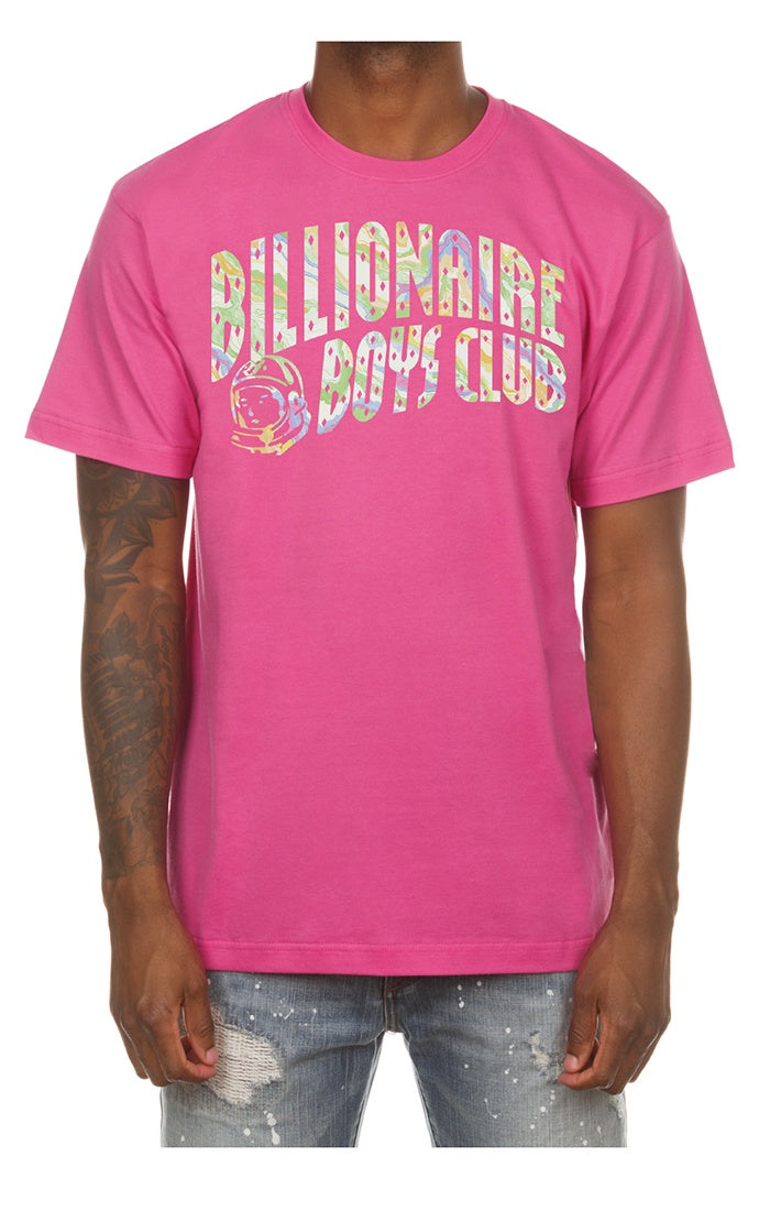 A close-up image of the Billionaire Boy's Club Carmine Rose BB Arch SS Tee showcasing the style number 851-3209