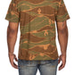 Close-up of the front of the BBC Capulet Olive BB Helmet Camo SS Tee (841-9212) t-shirt, highlighting the intricate olive green and black camo pattern