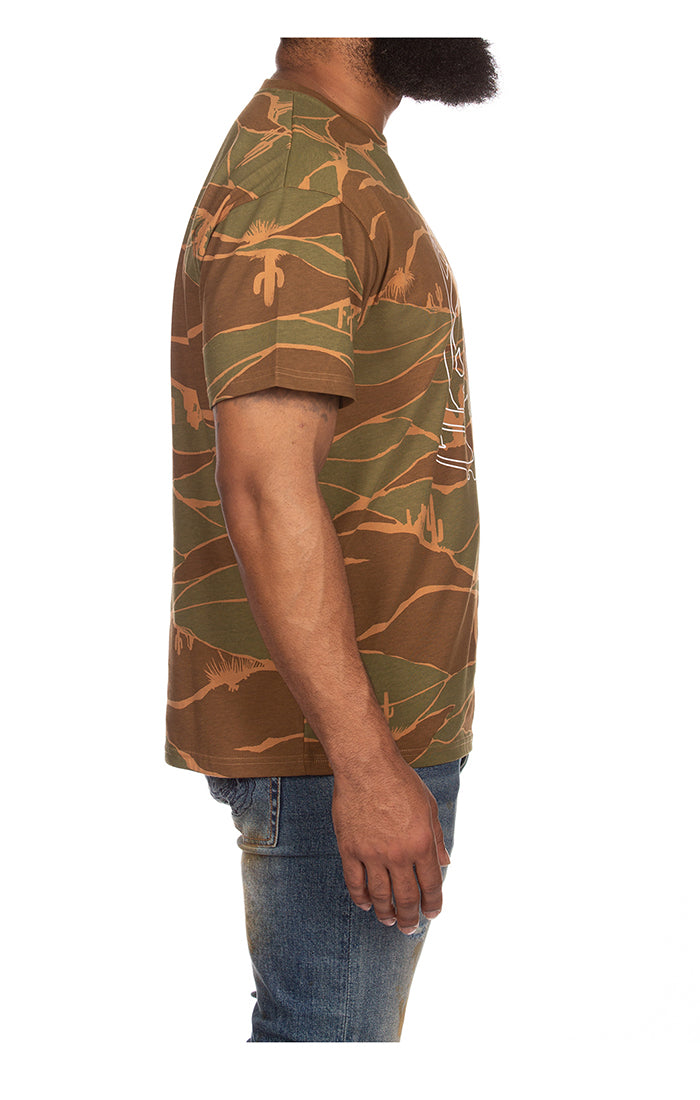 Side view of the BBC Capulet Olive BB Helmet Camo SS Tee (841-9212) t-shirt, emphasizing the high-quality stitching and breathable fabric