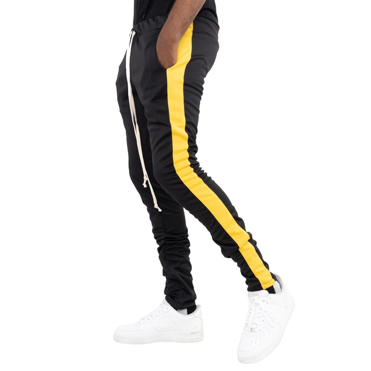 Yellow pants black shops stripe