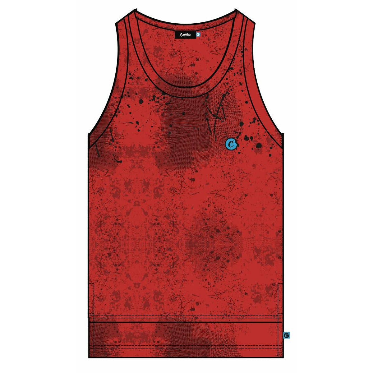 Close-up of Cookies Trinidad Red Jersey Knit Tank Top featuring sleeveless design and comfortable, breathable fabric perfect for casual summer outings