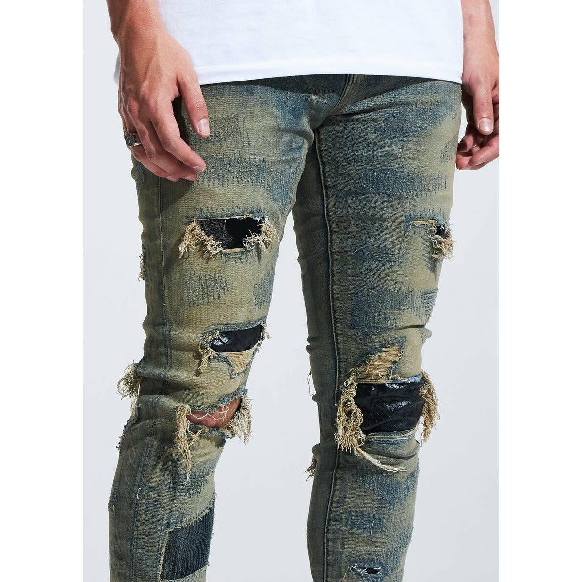 Embellish Sand Bertha Ripped Denim Jeans (EMBHOL21-1-23) in light blue with distressed detailing and frayed hems, perfect for a casual yet trendy look