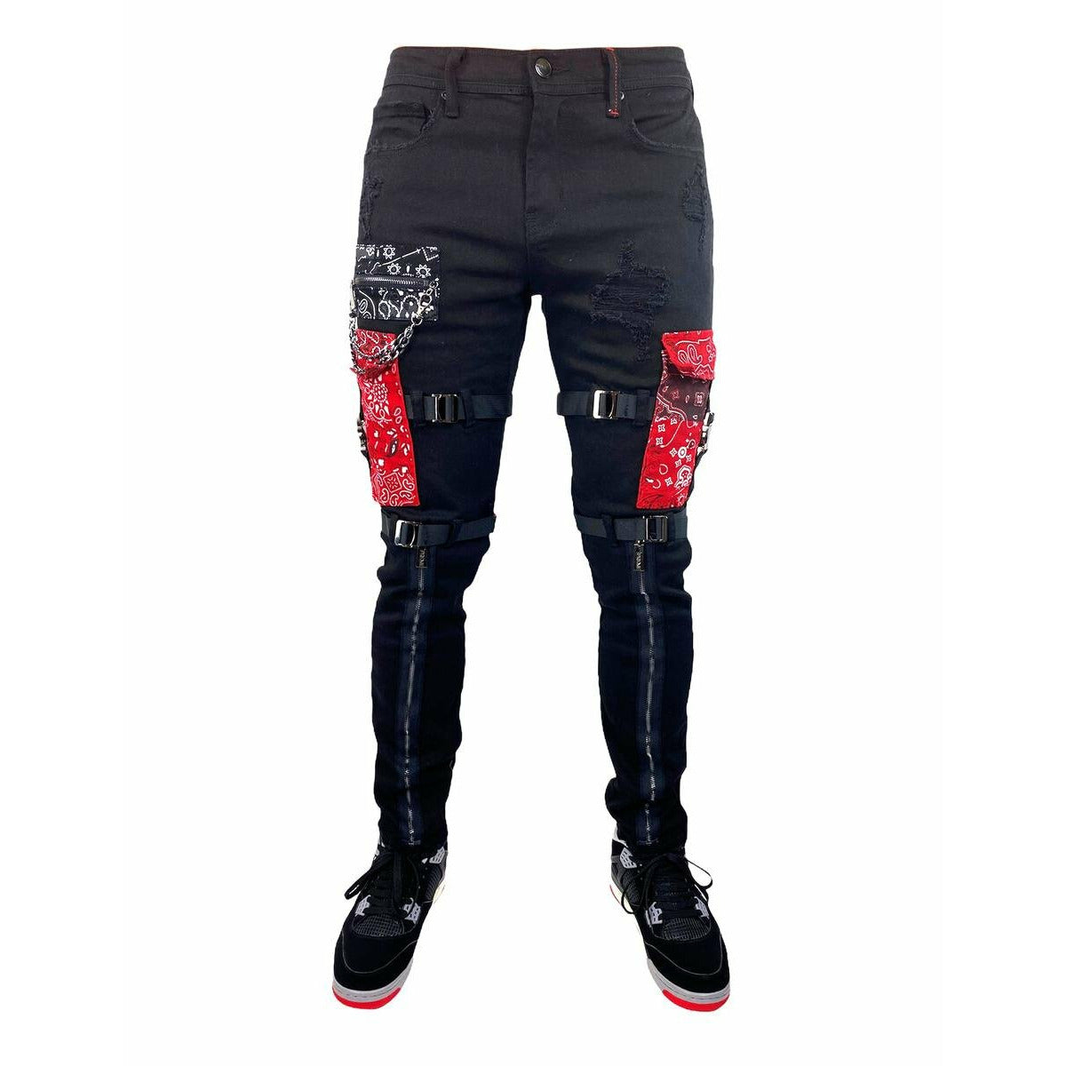 Preme Black Paisley Patched Denim Jeans (PR-WB-861)