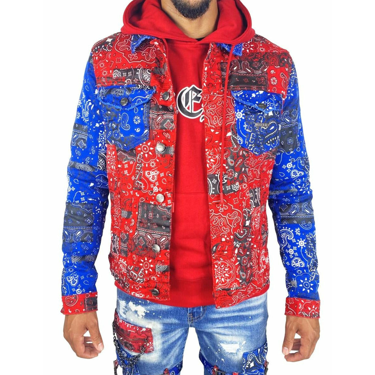 Preme Red/Blue Paisley Denim Jacket (PR-WJKT-140)