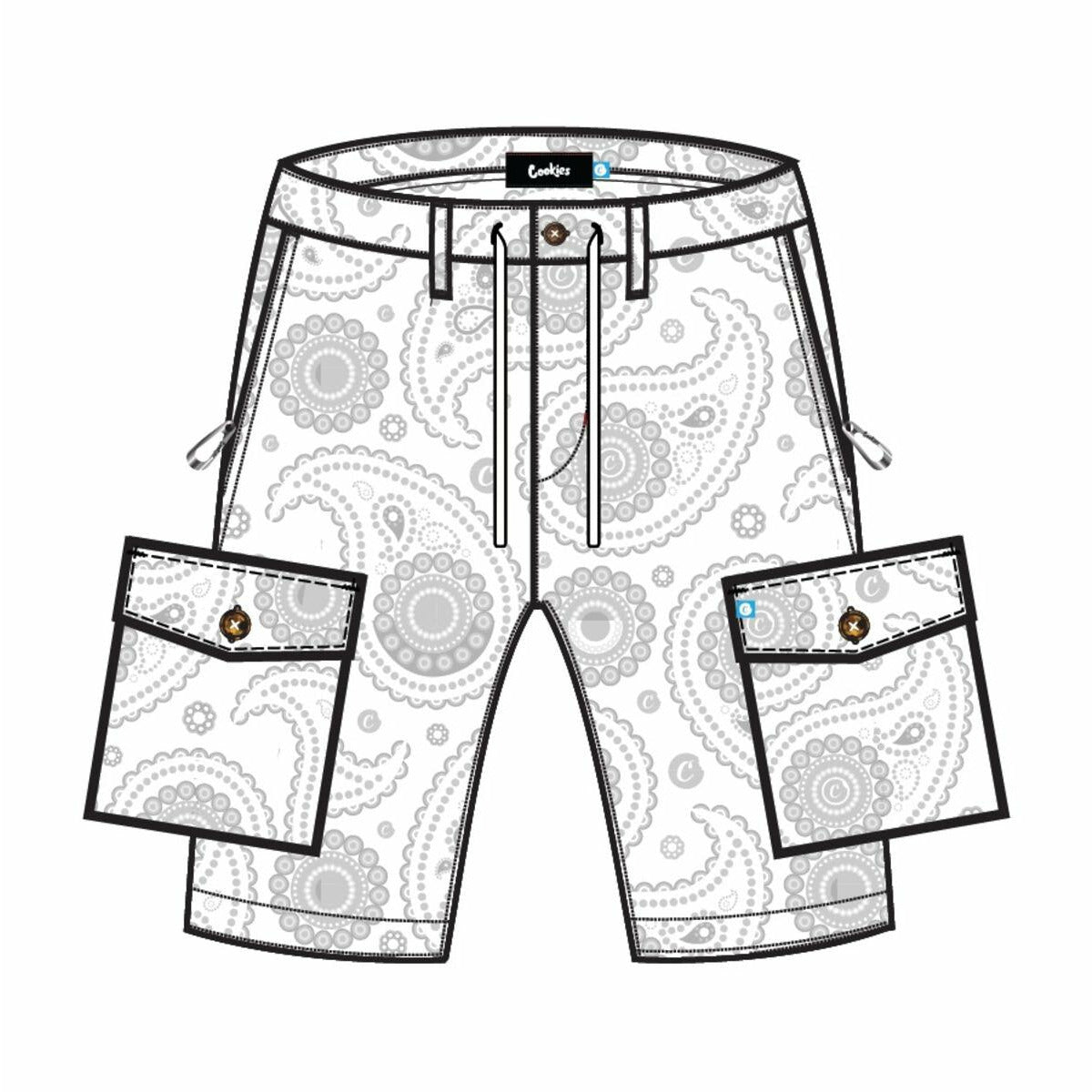 White paisley cargo shorts featuring the Cookies Casablanca logo (1557B5869)