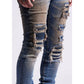 Embellish Ethan Rip & Repair Denim Jeans in distressed blue wash