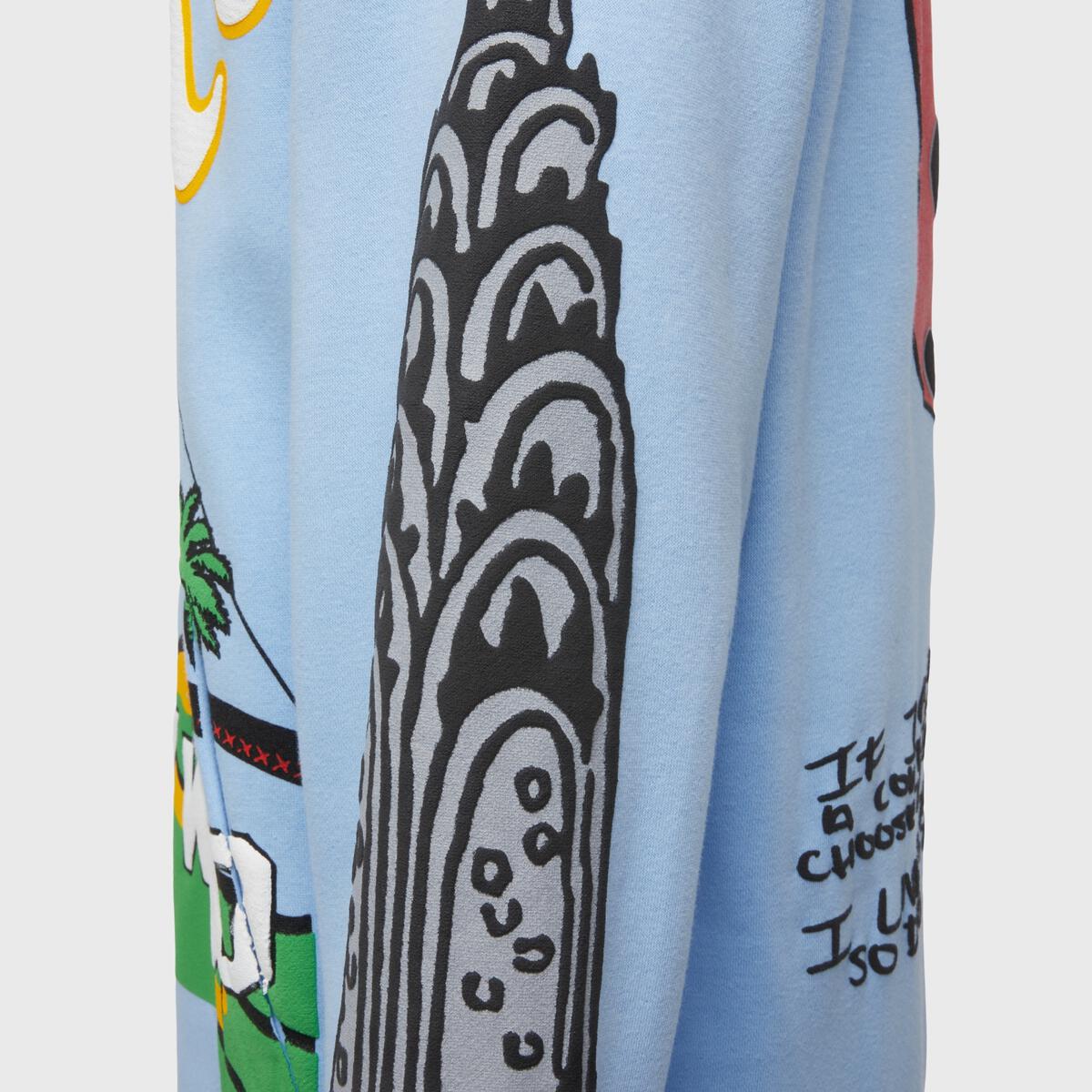 Sky blue Homme + Femme Cali to NYC Hoodie with front pockets and drawstring hood