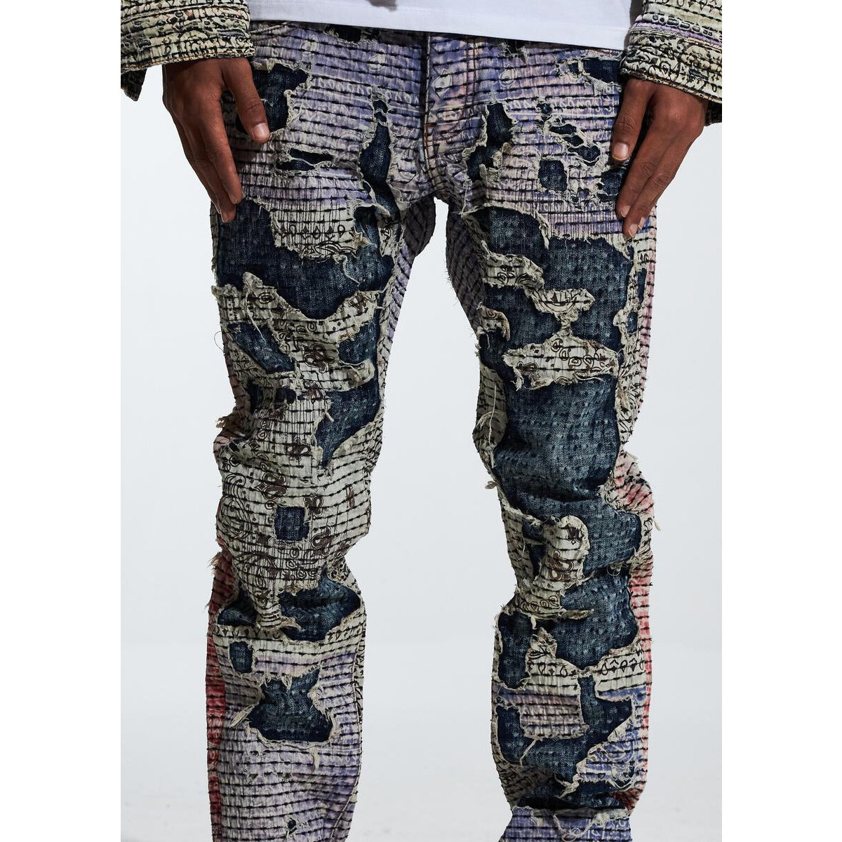 Fashionable Embellish Sunview Multi Ripped Denim in a light wash