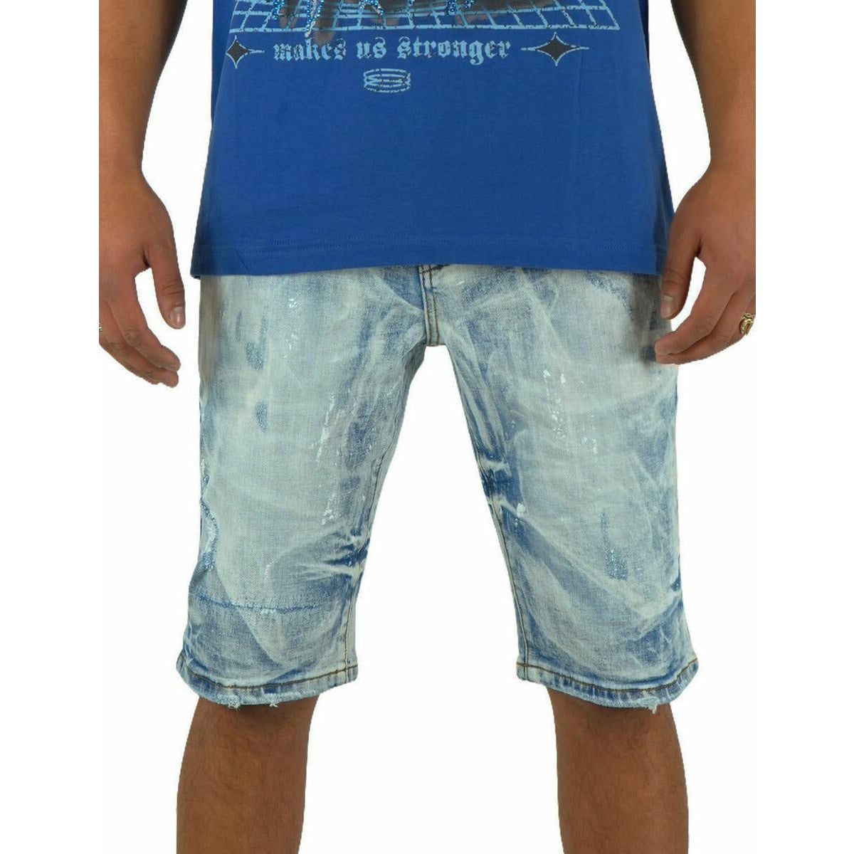 Preme Light Indigo Ripped Denim Shorts (PR-WB-1083)