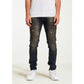 Close-up of Crysp Denim Atlantic Black Wash Ripped Jeans with distressed details