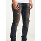 Crysp Denim Atlantic Black Wash Ripped Jeans, back view featuring frayed hems and signature logo patch on waistband