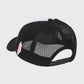 Trucker hat in black and white with a Beverly Hills patch on the front and multi-color diamond on right panel, suitable for men and women