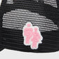 Men and women’s trucker cap showcasing the Beverly Hills patch, colorful diamond, and logos on panels in black and white