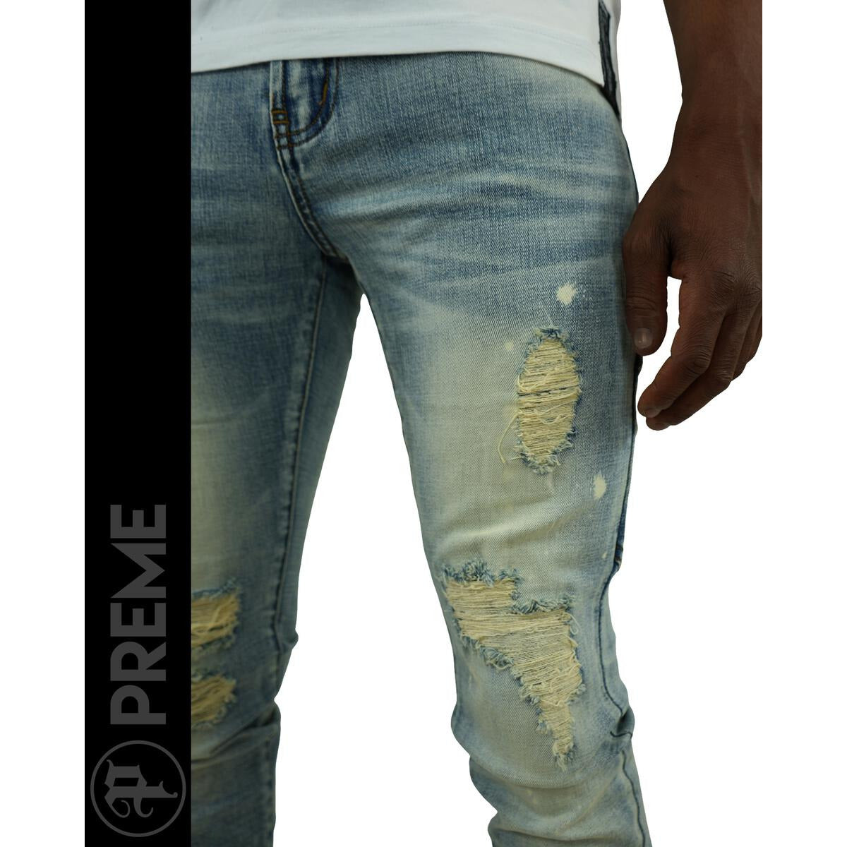 PREME Indigo Wash Ripped Jeans (PR-WB-1206)