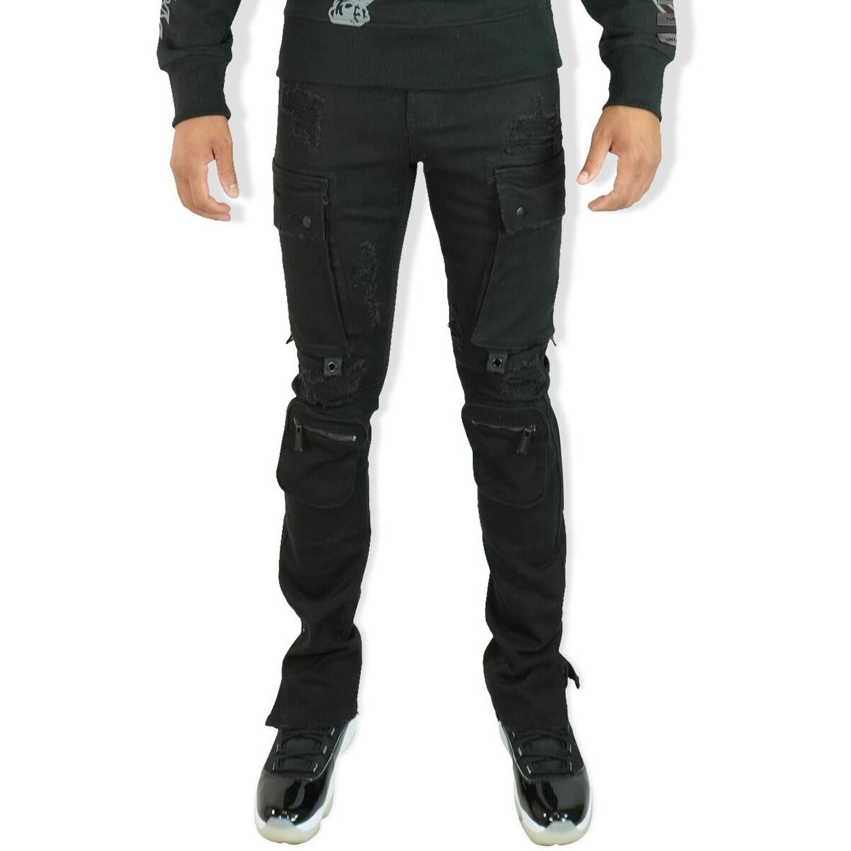 PREME Black Ripped Cargo Denim Jeans (PR-WB-1205)