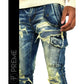 PREME Indigo Wash Ripped Cargo Denim Jeans (PR-WB-1196)