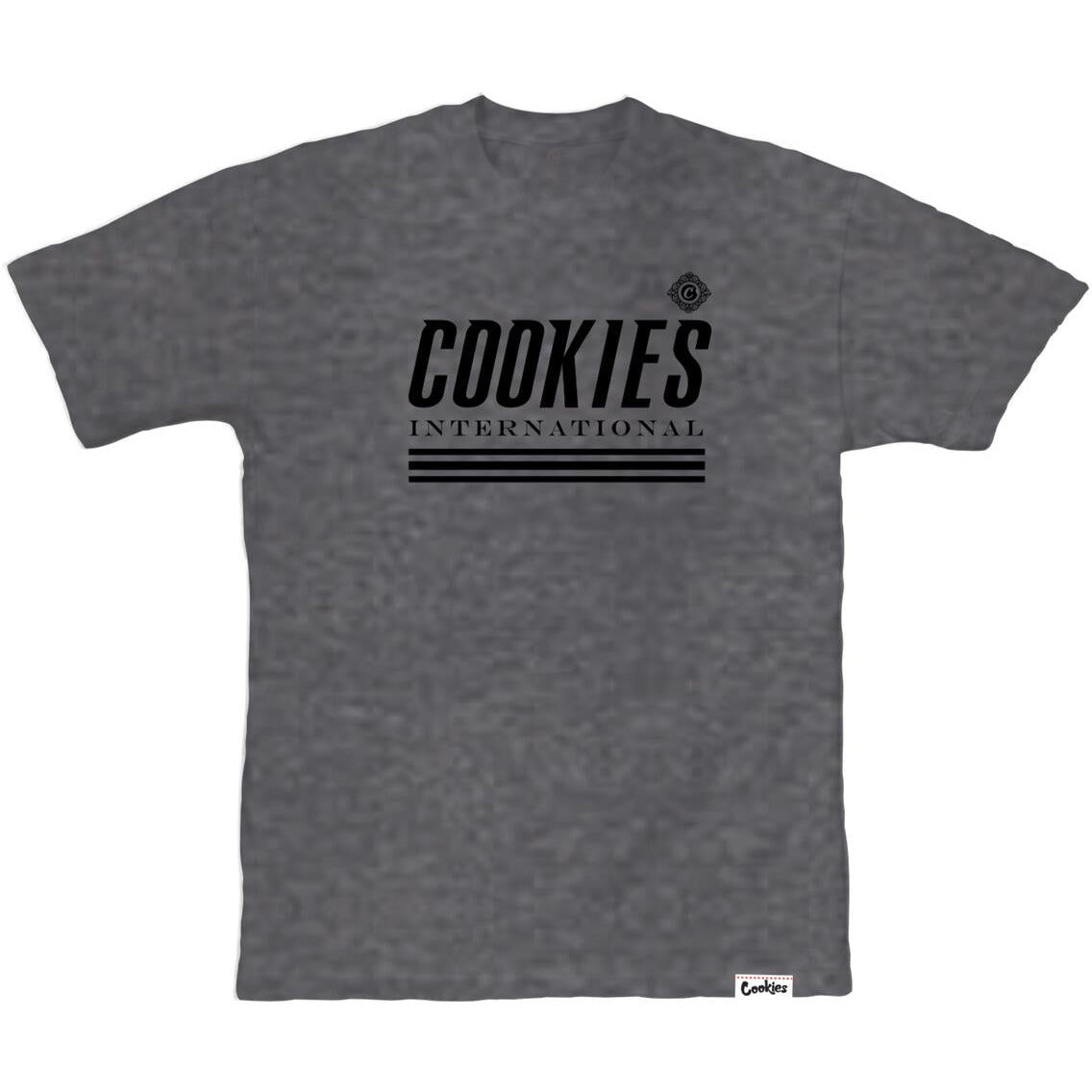 Close up image of Cookies Costa Azul Heather Charcoal/Black Logo Tee, a stylish and comfortable t-shirt with a prominent logo design