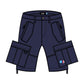  Back view of the navy cargo shorts, highlighting the back pockets and overall design