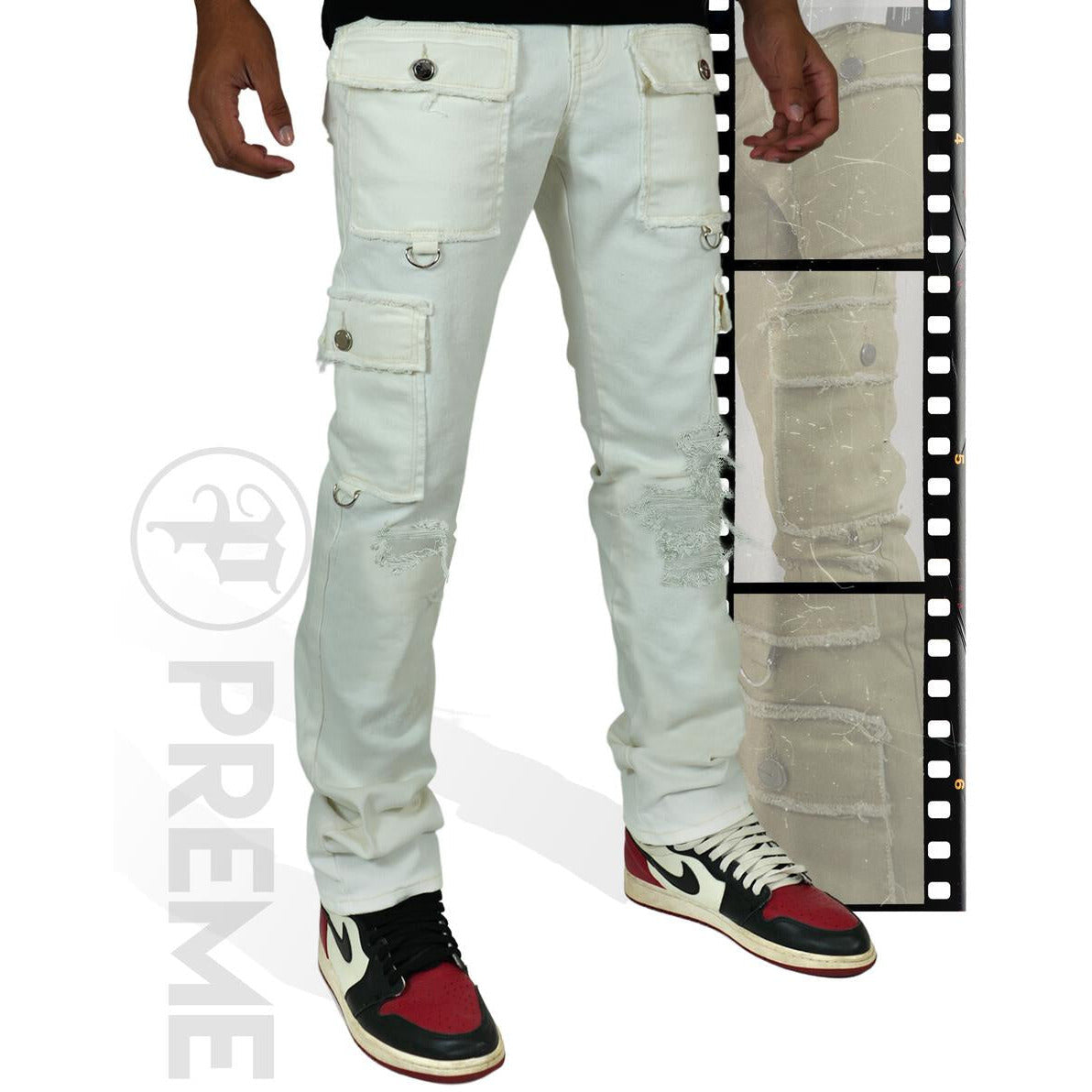 PREME Bone Ripped Cargo Denim Jeans (PR-WB-1285)