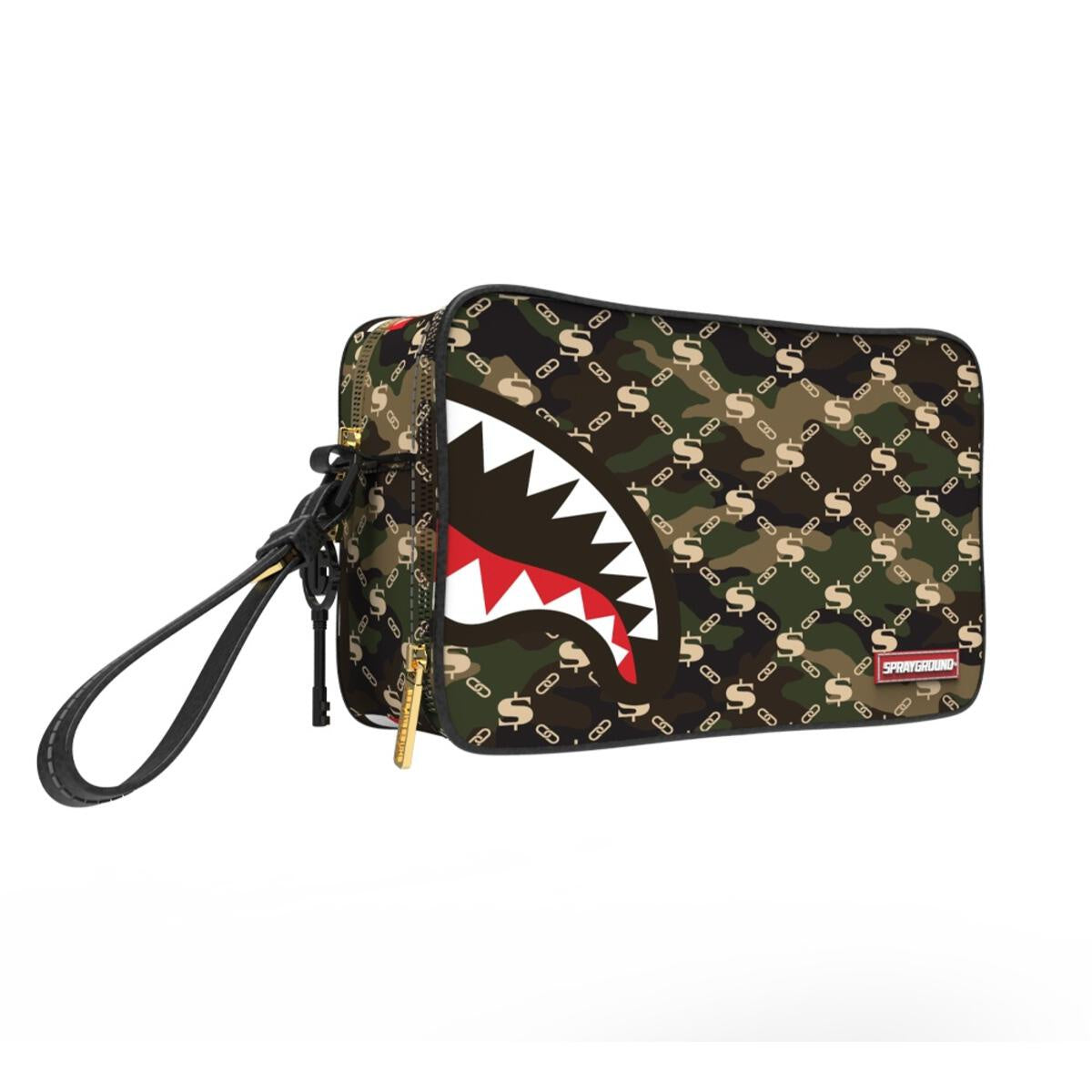 Sprayground $ Pattern Over Camo Toiletry Bag (B5554) for stylish travel organization with unique design