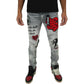 PREME Grey Wash Patches Ripped Denim Jeans styled with sneakers and graphic tee