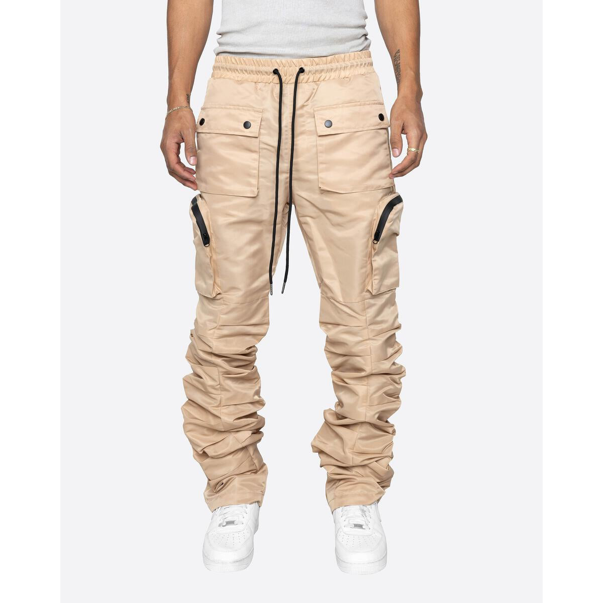 EPTM Stacked Flare 30 Track Pants in Khaki, a stylish and comfortable option for casual wear