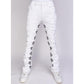 White and black Politics Jeans with stacked embroidery featuring signature Barkley503 design