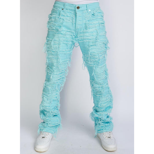 PLTKS Jeans Light Blue Trashed Distressed Stacked Flare (Debris503)