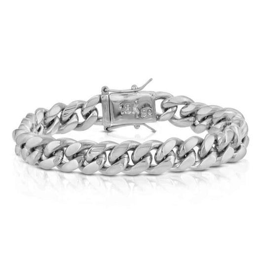 Gold Gods 8MM 8.5" Miami Cuban Link Bracelet - White Gold