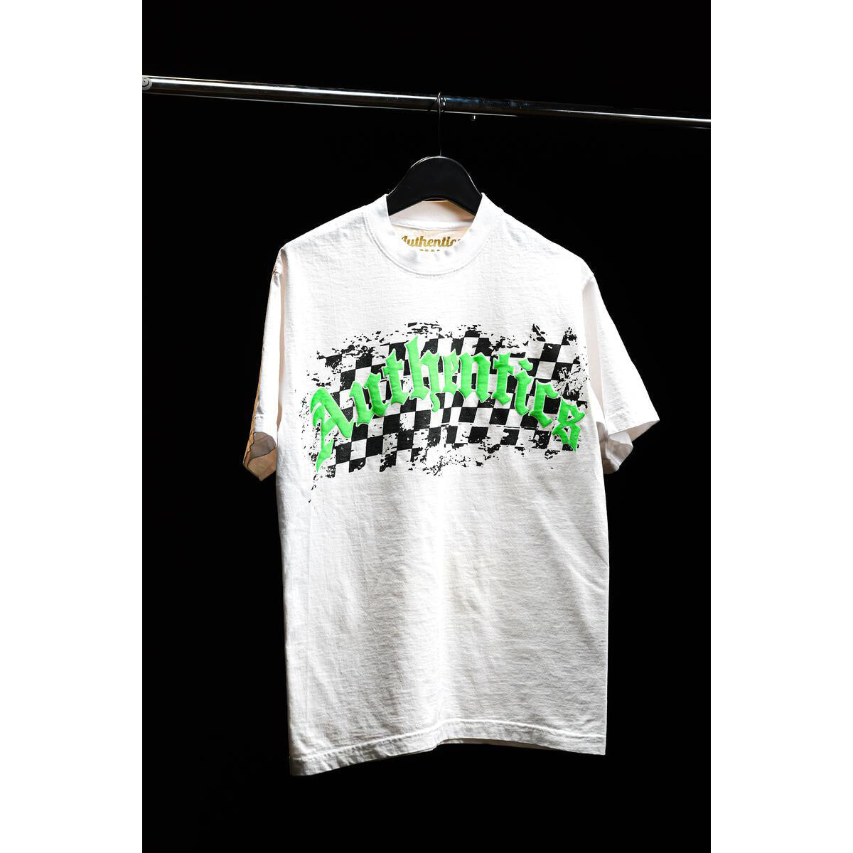 Authentics "Arch Checkered" Tee - White/Neon Green