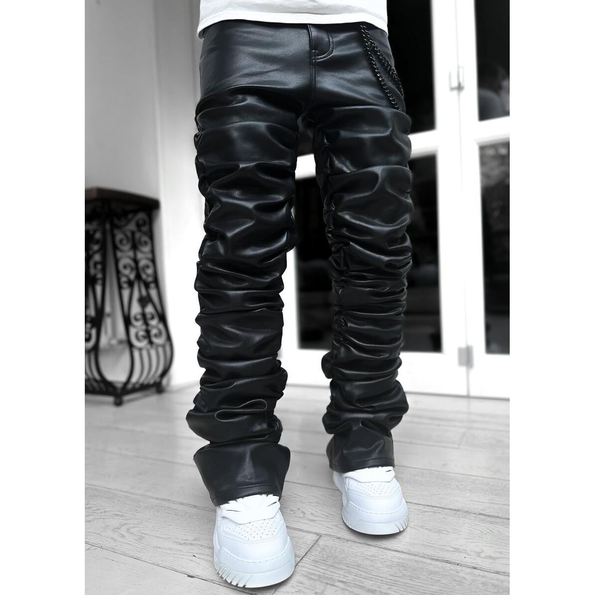 Guapi All Black Super Stacked Leather Pants