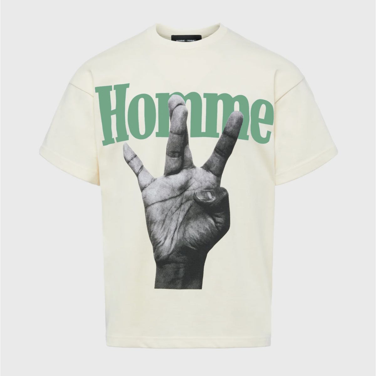 Homme + Femme "Twisted Fingers" Cream Tee - Green