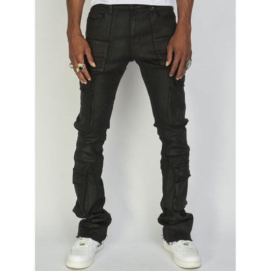 PLTKS Stacked Cargo Flare Black Wax Jeans (Otto506)