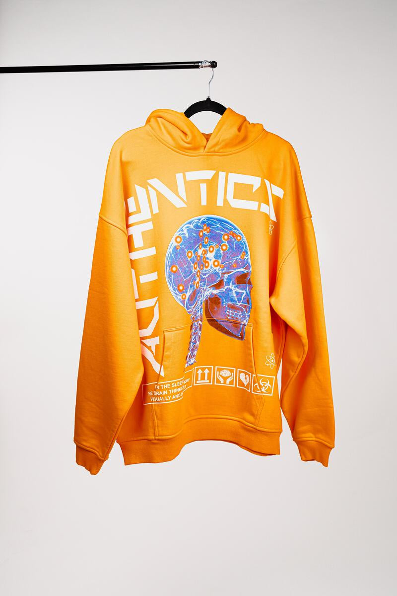 Authentics Brain Power Hoodie in vibrant orange, a comfortable and stylish option for boosting your brain power and standing out in a crowd