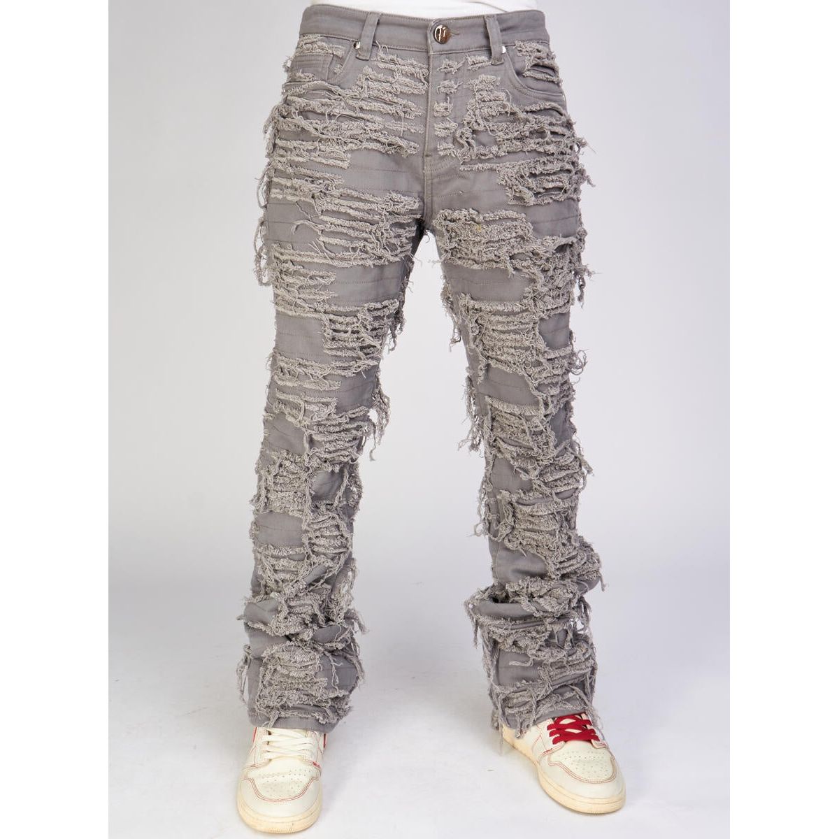 Politics Jeans Grey Thrashed Distressed Stacked Flare (Debris515)
