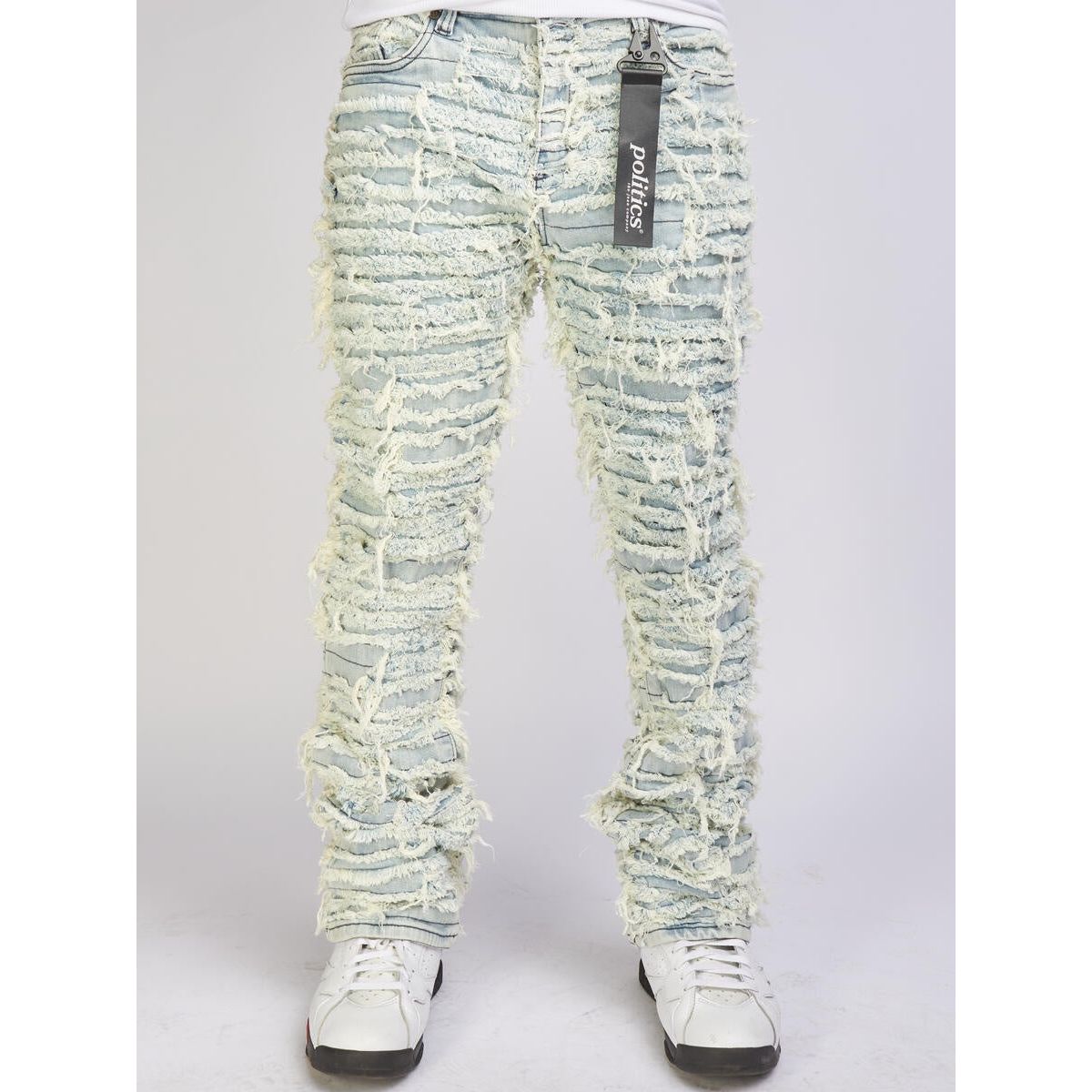 Politics Jeans Lightest Blue Thrashed Distressed Stacked Flare (Debris511)