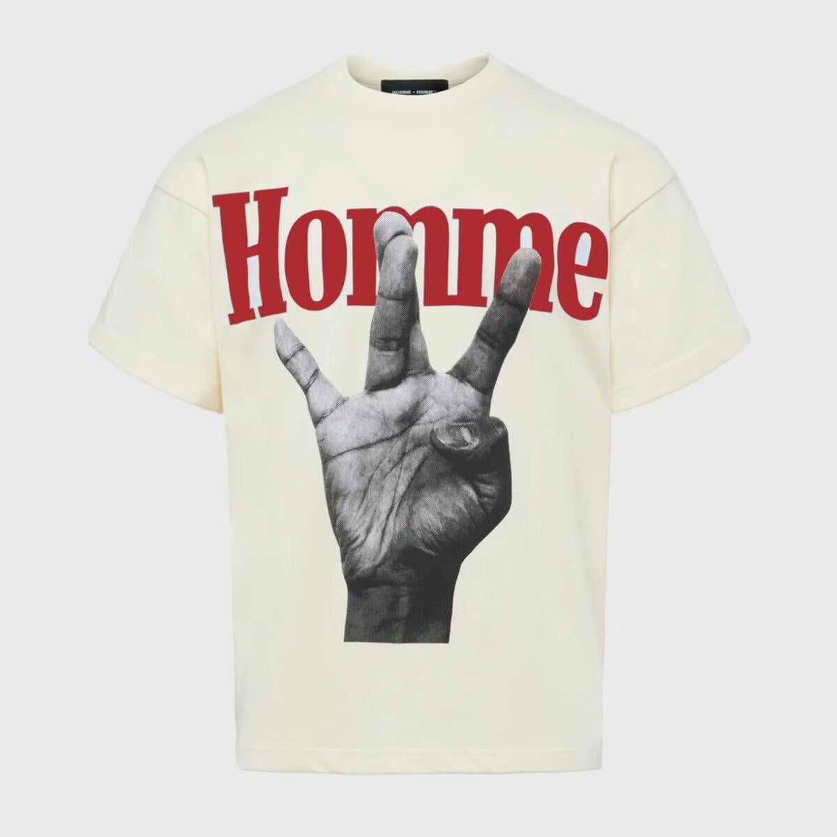 Homme + Femme "Twisted Fingers" Cream Tee - Red/Green