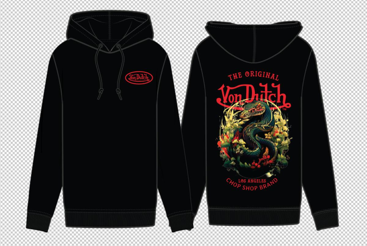 Black Von Dutch pullover hoodie featuring a stylish snake design