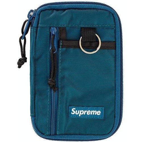 Supreme Small Zip Pouch in Dark Teal with Gold Logo Detail