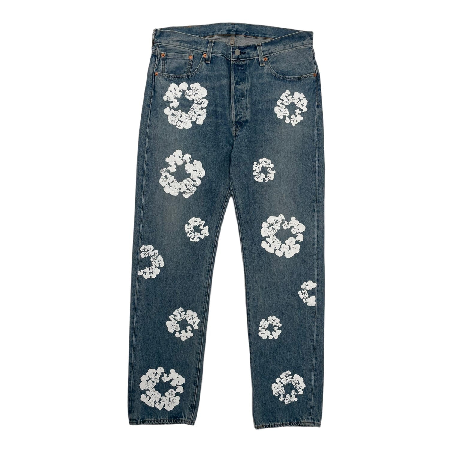 Denim Tears x Levi's cotton wreath light wash jeans with distressed detailing and classic 5-pocket design