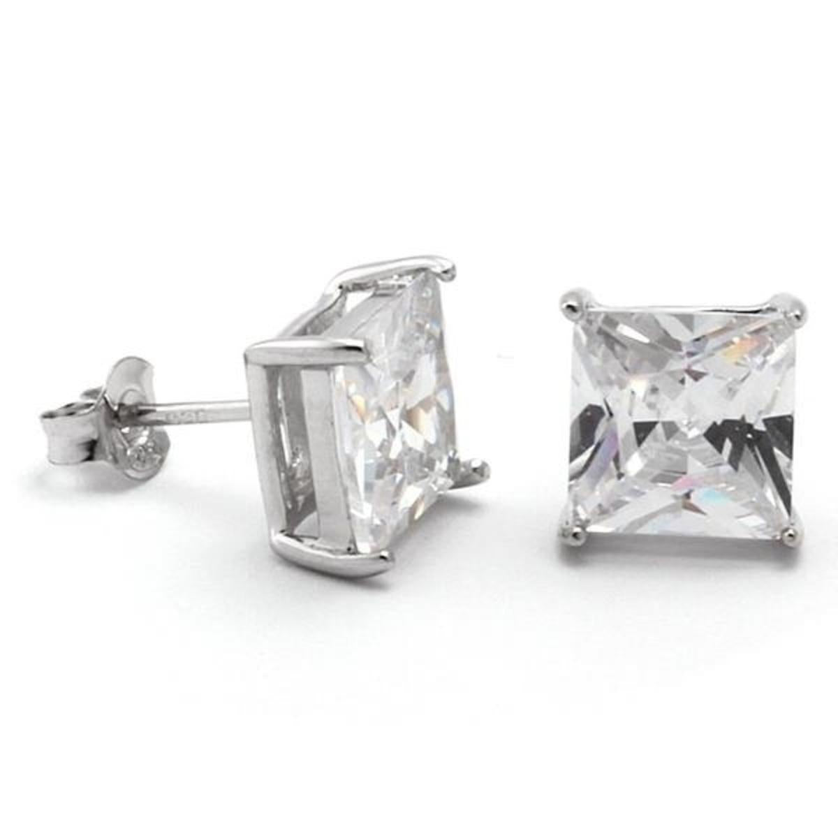 King Ice White Gold .925 Sterling Silver Princess Cut Earrings